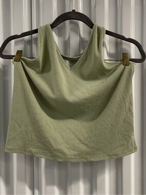 American Eagle Outfitters Ribbed V-Neck Halter Top in Light Sage Size XL
